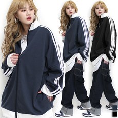 통통마녀 ] 사선 트랙 집업 2컬러 / 남여공용 / 120 kg까지 착용 / 오버사이즈 [ 기모 포함 판매 ]