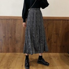 아이엠몽 여성용 푸에라 플라워 쉬폰 플레어 롱 밴딩 스커트