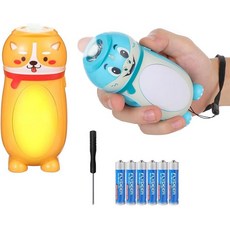 힐가브 2팩 작은 미니 LED 손전등 귀여운 동물 2 in 1 캠핑 랜턴 파티 할로윈 선물 스타킹 스터퍼 선호, Green, Brown