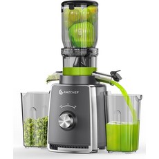 AMZCHEF 슬로우 주서기 103mm 폭 샤프트 - 250W 채소 및 과일 테스트 우승작 특허받은 필터 2개 저소음 모터 역회전 기능 탑재 콜드프레스 방식 회색