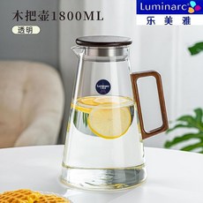 法國樂美雅 玻璃冷水壺 耐熱高硼硅涼水壺 家用果汁壺 水杯套裝, 1個, 【透明款】,木把四季壺