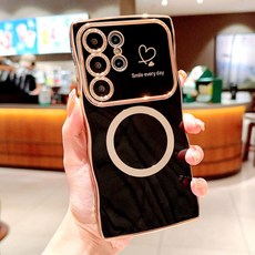 럭셔리 도금 소프트 TPU 케이스 갤럭시 S25 S24 S23 S22 울트라 플러스 S 25 24 S25 울트라용 맥세이프 충전 여성용 커버, For Samsung S24, Black