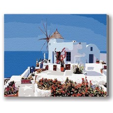 MANTO 台灣製造 DIY數字油畫 歐洲日本花海風景 初學者專用 可超取, 藍白．聖托里尼, 1套