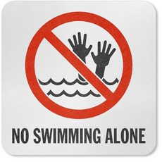 SmartSign 14.6 x 14.6cm(5.75 x 5.75인치) \"No Diving\" SlipSafe 접착 수영장 안전 마커/표지판 20mm 두께의 라미네이트 비닐 미, 혼자 수영하지 마세요