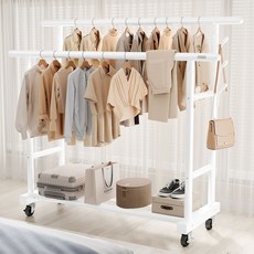 유니홈 튼튼한 프리미엄 2단 이동식 행거 대용량 옷걸이 스탠드 행거 28mm, 화이트