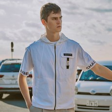 챌린저 삼각고리 가슴포켓 남성 후디 우븐 베스트 화이트 CHD2MVT0208WH