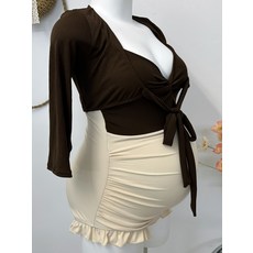 임산부수영복 브라운 가디건형 투피스 랩원피스 B019