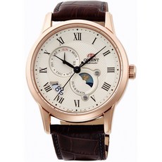 ORIENT 東方錶 SUN&MOON 羅馬數字 日月相 星期 藍寶石鏡面 皮帶 玫瑰金 機械錶 SAK00001Y
