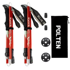폴텐 초경량 접이식 폴대 두랄루민 등산스틱, 2세트, 레드