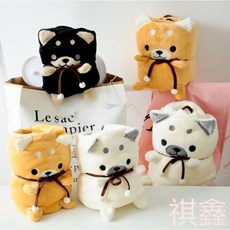 狗狗法蘭絨卷毯 柴犬造型抱枕毯 午睡空調毯, 1個