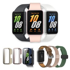 삼성 갤럭시 핏3 (강화유리 하드 케이스+랜덤 스트랩 패키지), 블루투스, 4cm, 핏3 핑크골드+케이스 글로시 핑크+랜덤 스트랩