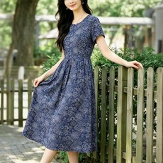 LUNATURE 여성 여름 프린트 원피스 루즈핏 아사면 빅사이즈 편한 데일