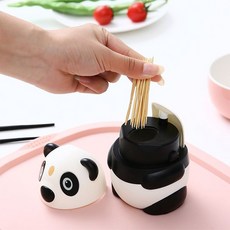 BO雜貨 創意熊貓自動牙籤筒 按壓式設計 適用居家餐廳咖啡廳, 1個