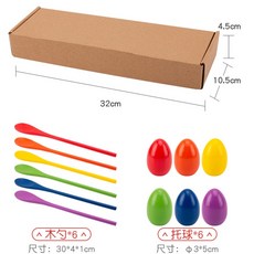 木製玩具E4I兒童平衡棒木勺托蛋球玩具，幼兒感覺統合訓練平衡玩具, 1個, 牛皮紙盒