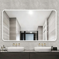 化妝鏡 浴室壁掛鏡 鋁框鏡 高清防霧鏡 橫豎通用, 簡約白