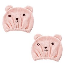 극세사 곰돌이 드라이 타올 헤어 캡 머리 수건 DD-11825, 핑크, 2개