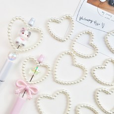 진주 구슬 하트 비즈 재료 볼펜 거울 꾸미기 볼꾸 펜꾸 키링 만들기, XS(35X32mm), 1개