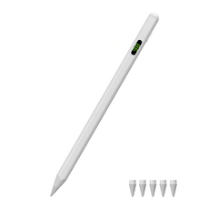 WOWWAY 아이패드 펜슬 터치펜 애플 iPad 호환용 LED 블루투스형 펜촉 5개증정, 화이트-디스플레이형, 1개