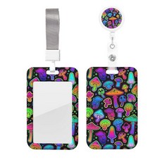 EOBKLAX 다채로운 퍼즐 피스 ID 배지 홀더 분리형 랜야드 포함 자폐증 인식 배지 릴 배지 클립 접이식 가능 ID 카드 홀더 키 체인 이름 배지 클립 간호사 교사, 다채로운 밝은 버섯, 1개