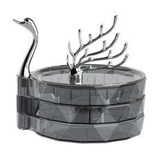 칸막이 악세사리 수납함 머리끈 반지 주얼리 회전 보관 케이스 스완 3단 귀걸이 정리함, 그레이