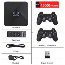 레트로 게임기 게임 스틱 콘솔 고전 가정용 오락실 미니 게임기 듀얼 시스템 4K HD TV 40000개 128G TV 박스 2.4G 무선 컨트롤러, EU, 64G No BOX