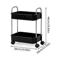 코코데모 다용도 스텐 PP 트롤리, 블랙, 2단