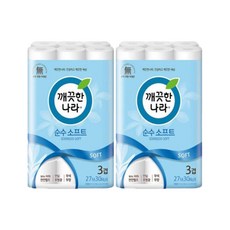 깨끗한나라 순수소프트 화장지 3겹 27m 60롤 두루마리 휴지, 2개, 30개입