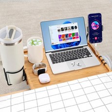 Fivebop 기숙사 침대 및 탑 이층용 침대 옆 선반 컵 폰 홀더 및 후크가 있는 대나무 침대 사이드 테이블 트레이 침대 옆 캐디 클립 온 나이트 스탠드 침대 옆 보관