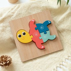 兒童立體卡通動物木製拼圖 幾何益智玩具, 1個, 卡扣拼圖烏龜