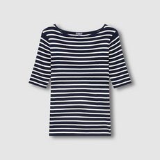 JAJU 여 강연 슬림핏 스트라이프 5부 니트 J116202728056 669348