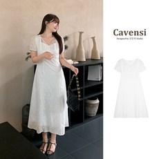 Cavensi 白色蕾絲連身裙 短袖雪紡洋裝 大尺碼, 溫柔白色,L（建議50-60公斤）