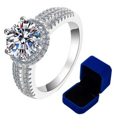 리얼 모이사나이트 반지 다이아몬드 테스트 통과 925 실버 반지 moissanite ring 3.0 캐럿 럭셔리 결혼 라운드 브릴리언트 헤일로 약혼 여성용 신부 보석 상자 포함