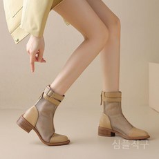 여성메쉬워커부츠 여름워커 여성 두꺼운 소가죽 숏부츠 망사 캐주얼 부드러운 굽 핸드메이드