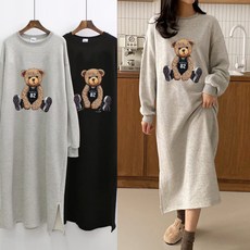 쁘띠꼬모여성 라운드넥 기모 긴팔 맨투맨 원피스 롱원피스 빅사이즈원피스 오버핏 박스핏 H622202