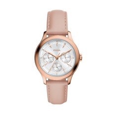 FOSSIL Brynn 粉色皮革玫瑰金三眼腕錶 BQW8021