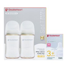더블하트 모유실감 3세대 PPSU 모먼트 트윈팩 240ml+젖꼭지(2입), 3세대 젖꼭지M, 오후의베이지, 1세트, 240ml
