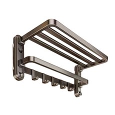 吸盤浴巾架 折疊浴巾架 毛巾架 浴巾架 浴室收納架 浴巾毛巾吸盤收納置物架 60cm, 槍灰色, 1個