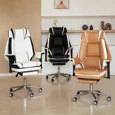 침대형 중역의자 하중150KG 게이밍 의자 컴퓨터 사무용 가죽의자 리클라이너 160도 틸팅조절 발받침대 2D팔걸이, 화이트