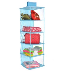 衣柜懸掛式布藝收納掛袋宿舍收納袋懸掛式衣物多層收納袋整理折疊宿舍收纳袋学生寢室收納居家收納宿舍收納盒掛籃宿舍置物, 【透明】藍色五層