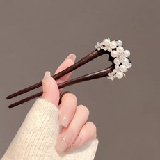 DFMEI 髮簪 新中式黑檀木珍珠U形簪子