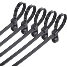 LIQWEI 나사 구멍이 있는 블랙 지퍼 타이 100개 19.8cm(7.8인치) 장착 가능한 헤드 케이블 다용도 튼튼한 나일론 고정 구멍 실내 실외 홈 오피스용 315674