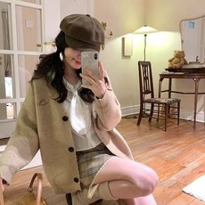 투니스 여성 브이넥 자수 긴소매 니트 가디건