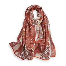 PoeticEHome 100% 멀베리 실크 롱 스카프 랩 - 여성용 대형 직사각형 자외선 차단 숄 선물 포장 포함 A3 미스틱 타로 141073, D1 - 오렌지 꽃무늬 프린트