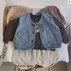 리치별비 루즈핏 남여아공용 키즈 간절기 청조끼 데님베스트