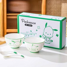 산리오 도자기 선물세트, 포차코, 1세트, 포장 상자 + 그릇 2p + 작은 국자 2p