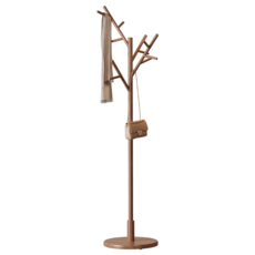 옷걸이대 원목 자립형 옷걸이대 12개의 고리가 탑재 독립형 옷걸이 트리 3단 높이 조절 가능 외투 모자 핸드백 수납 가능 현관 침실용 자립형 옷걸이대, 월넛색
