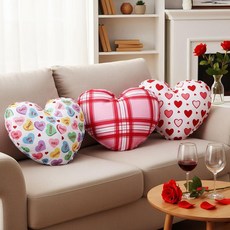 Fiwochic 발렌타인 데이 하트 베개 3개 39.9 x 39.9 x 9.9cm(15.7 x 15.7 x 3.9인치) 패브릭 하트 모양 장식용 쿠션 귀엽고 부드러운 3D 푹신