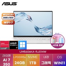 에이수스 2025 젠북 S 16 OLED 라이젠 AI 라이젠 AI 300 시리즈, 스칸디나비안 화이트, 1TB, 24GB, WIN11 Home, UM5606KA-RJ014W