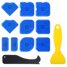 12개 코킹 도구 키트 마감 스무딩 도구 제거 주방 욕실 바닥 창문 실란트 밀봉 싱크대용 그라우트 스크레이퍼(파란색 노란색 검은색)