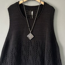 미중 여성 봄가을 뉴 라운드넥 니트 박시 빅사이즈 A라인 날씬 펀칭 조끼 cy